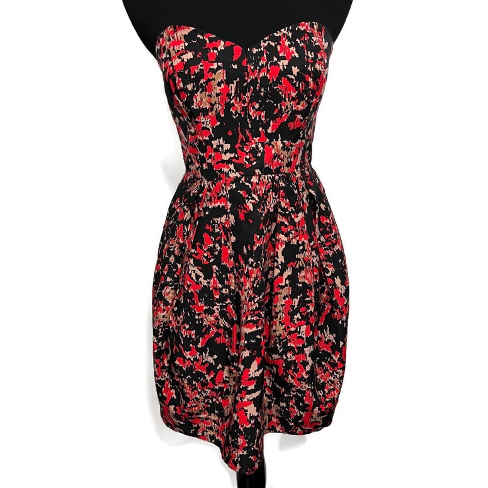 Shoshanna Black Red Strapless Cocktail Mini Dress Size 2